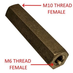 M10 to M6 Female to Female Connector for Sonde to Rodder. Brass